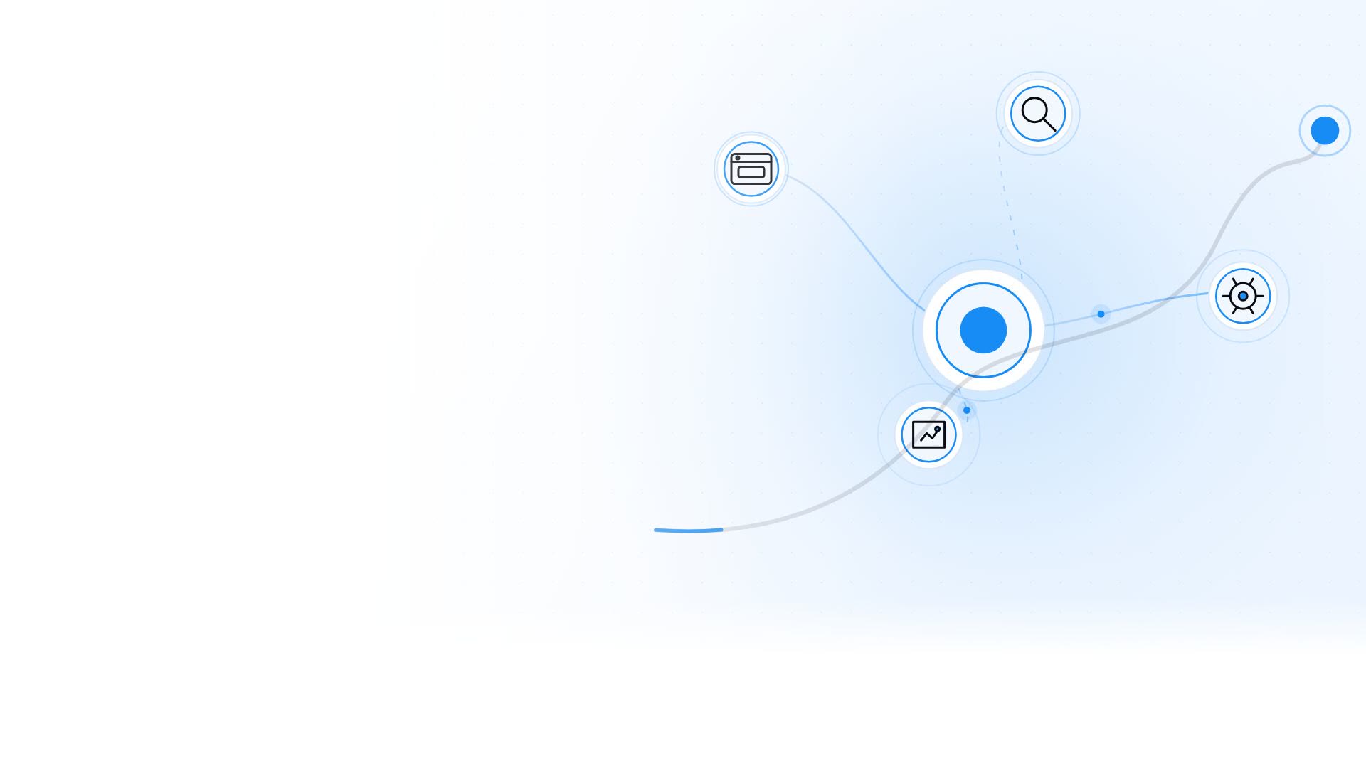 Abstract business growth system connecting websites, search, automation and video